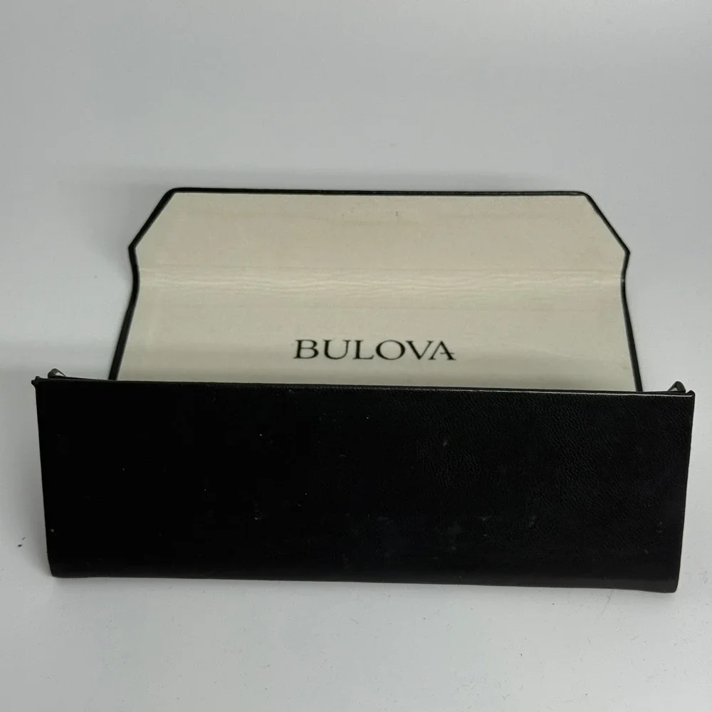 Bulova Black‎ Faux Leather Folding Eyeglasses Sunglasses Case Logo Print 2